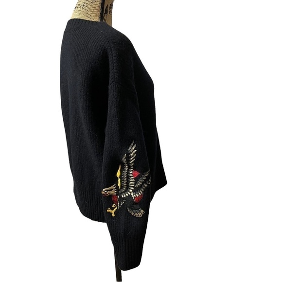 Mo & Co Wool Rose and Eagle Sweater Embroidered Size Medium Boutique Company - Picture 6 of 13